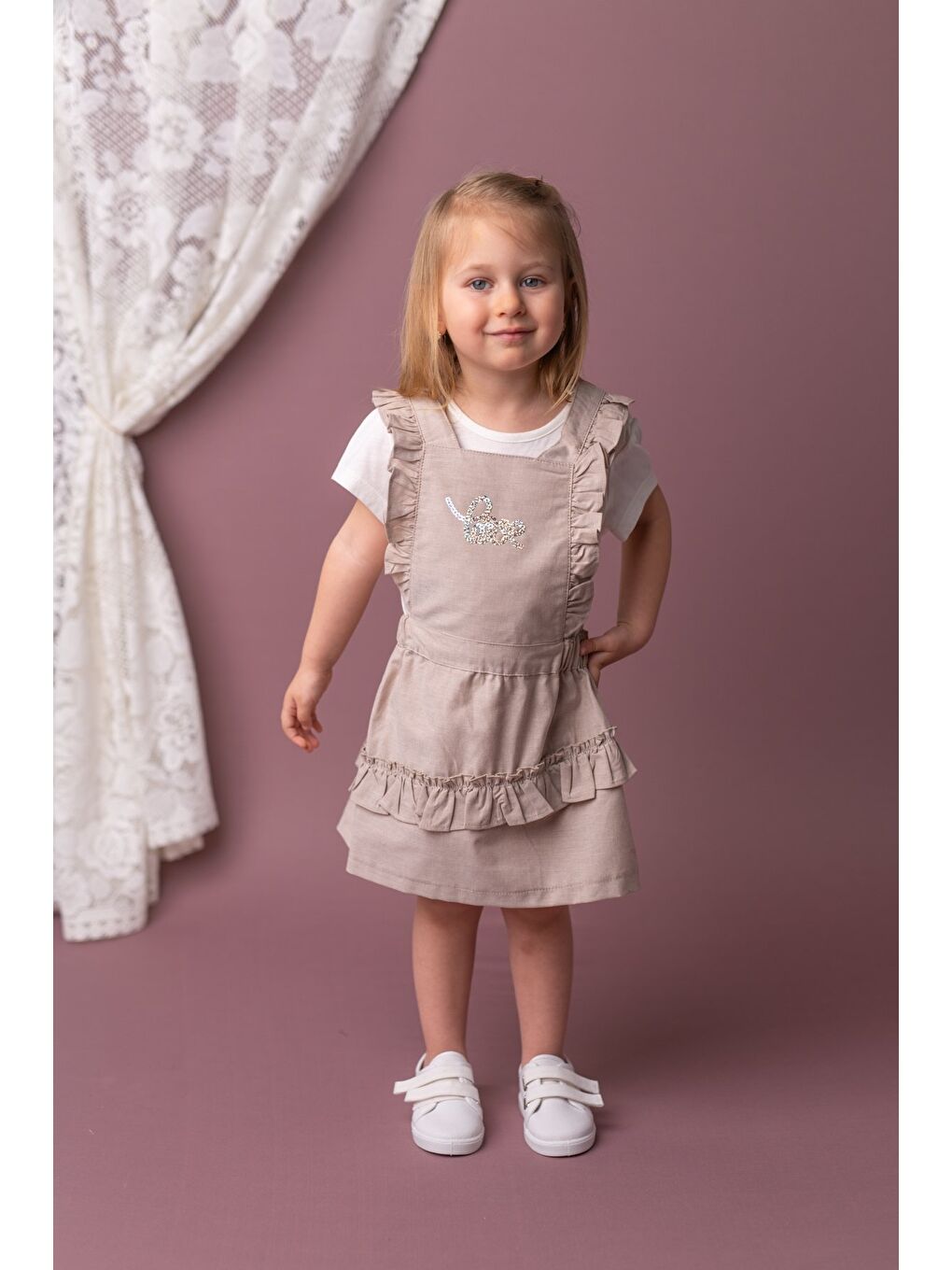 Kız Bebek Bej Love Pullu Jile Ve T-Shirt Takım (9Ay-4Yaş)-3