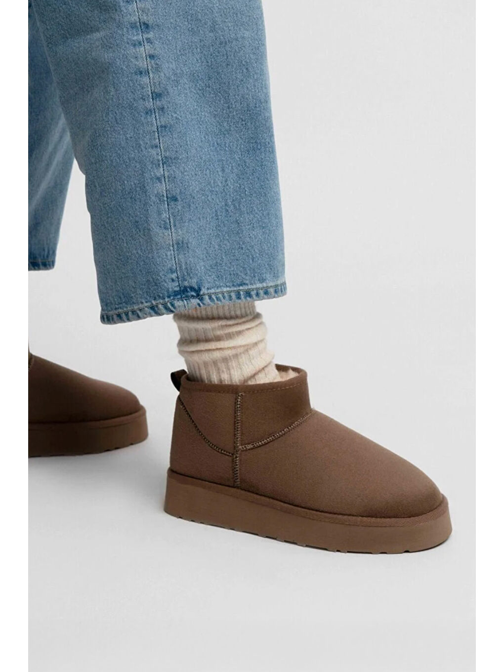 Bej İçi Kürklü Kalın Taban Kısa Süet Bot-2