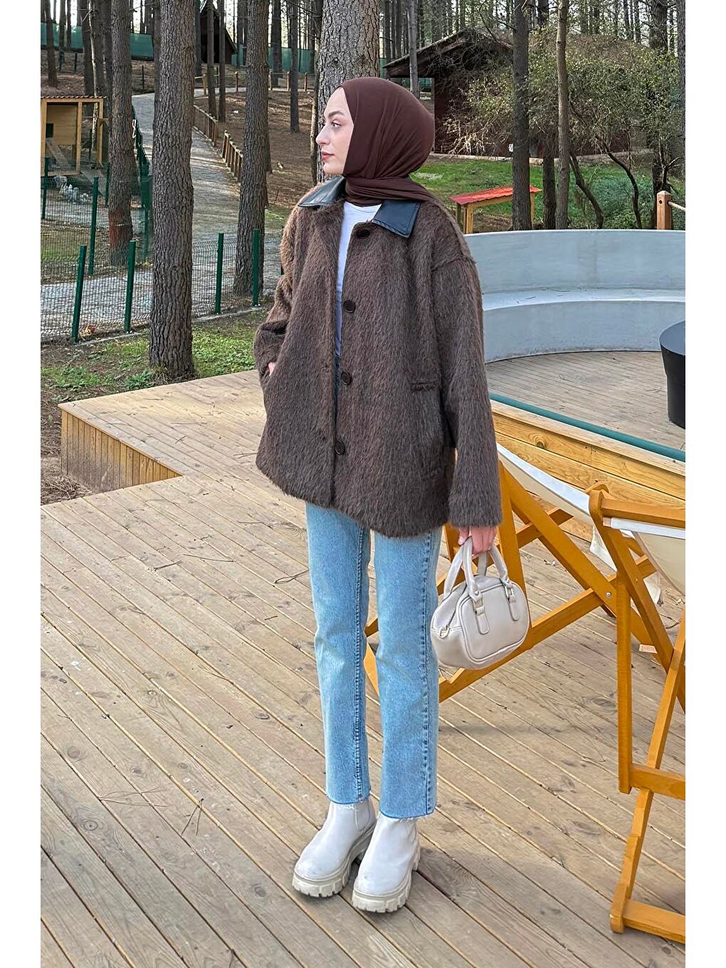 Deri Yaka Mont Acı Kahverengi