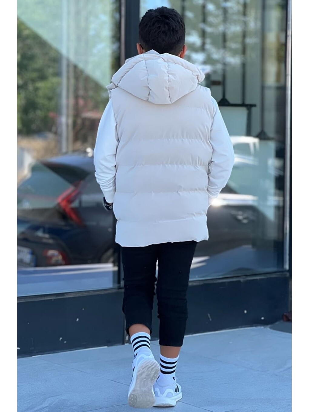 Bej Erkek Çocuk Çıtçıt Kapüşonlu Nova Kumaş Şişme Yelek Ylk3026-3