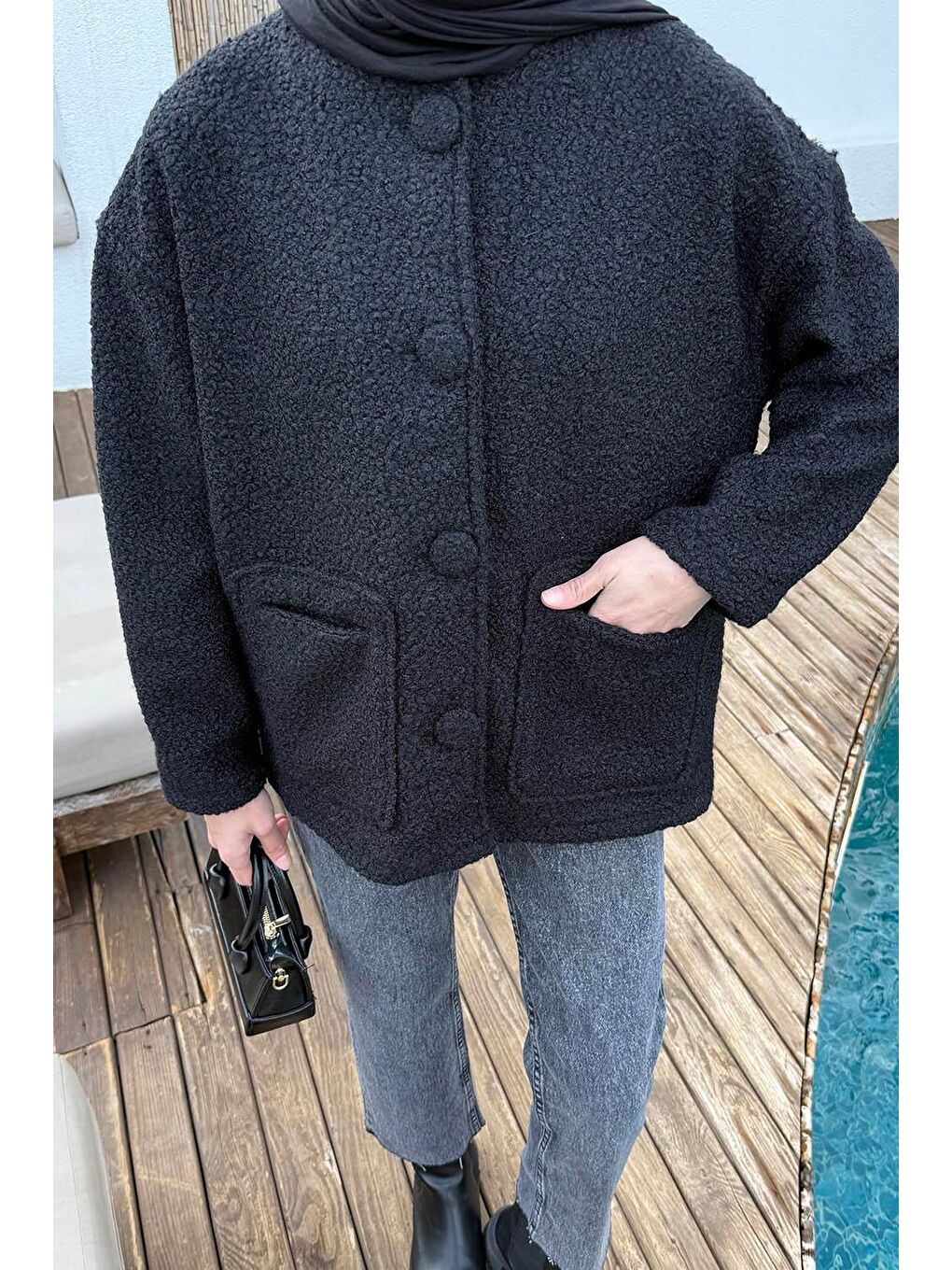 Teddy Ceket Siyah-2