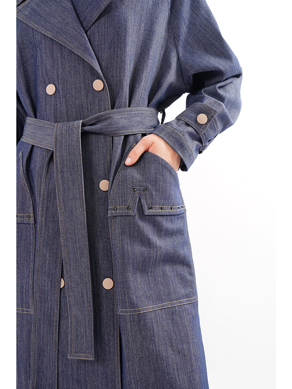 Mavi Önden Kruvaze Çıtçıt Detay Denim Kap Ceket Trench 823 Denim-3