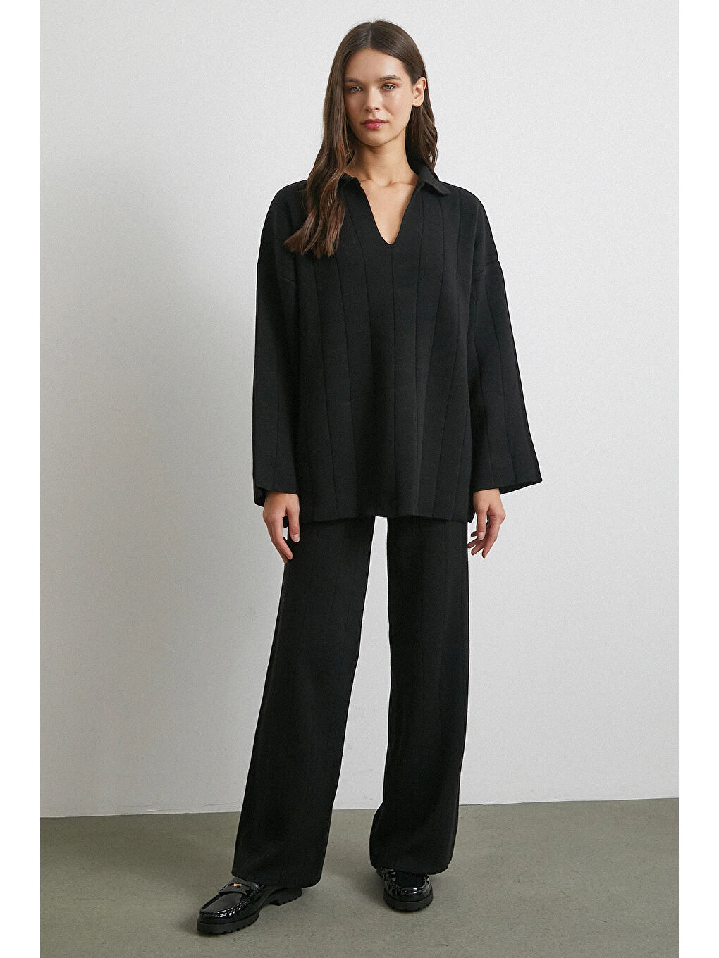 Polo Yaka Pantolonlu Triko Takım Siyah-1