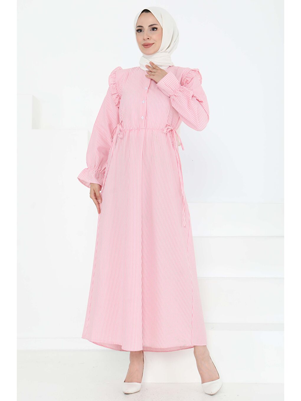 Çizgili Elbise Pembe - 27187-3