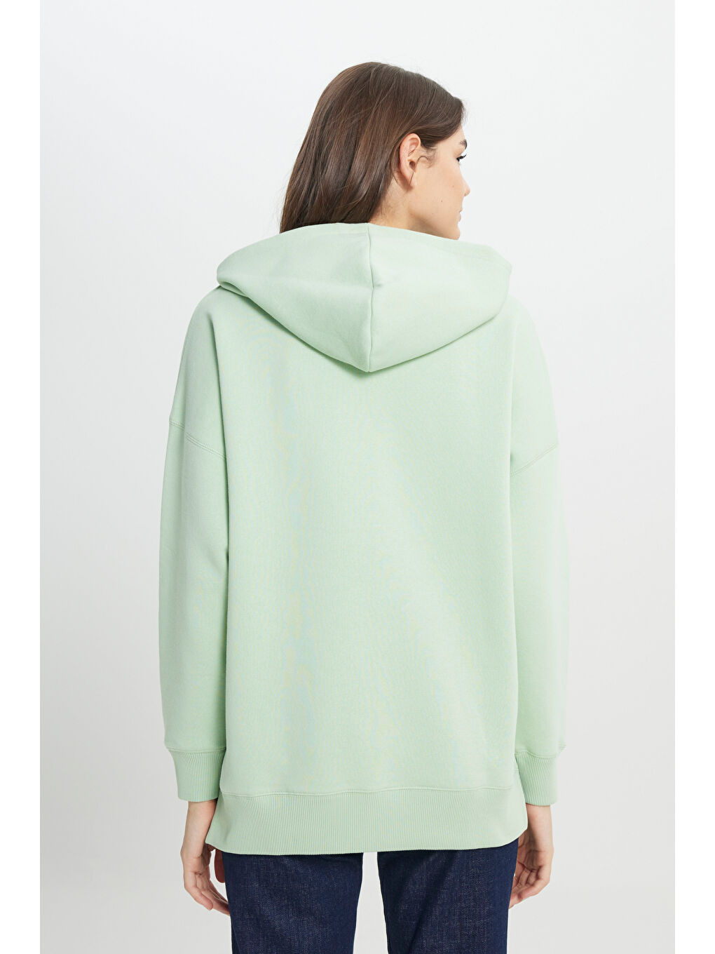 Loose Fit Rahat Kesim Kapüşonlu İçi Polarlı Gri Sweatshirt-5