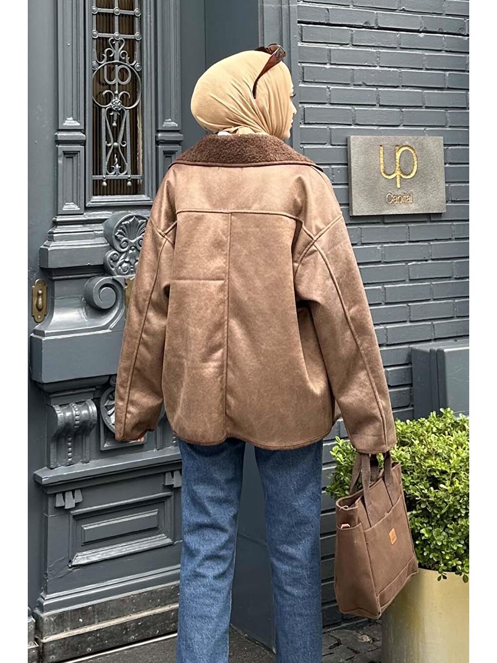 Süet Düğmeli Mont Acı Kahverengi-3