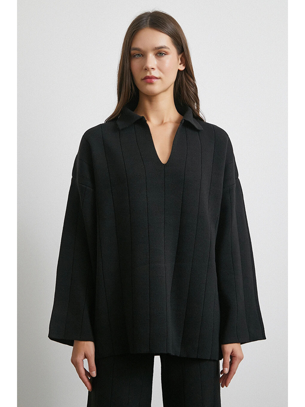 Polo Yaka Pantolonlu Triko Takım Siyah-4