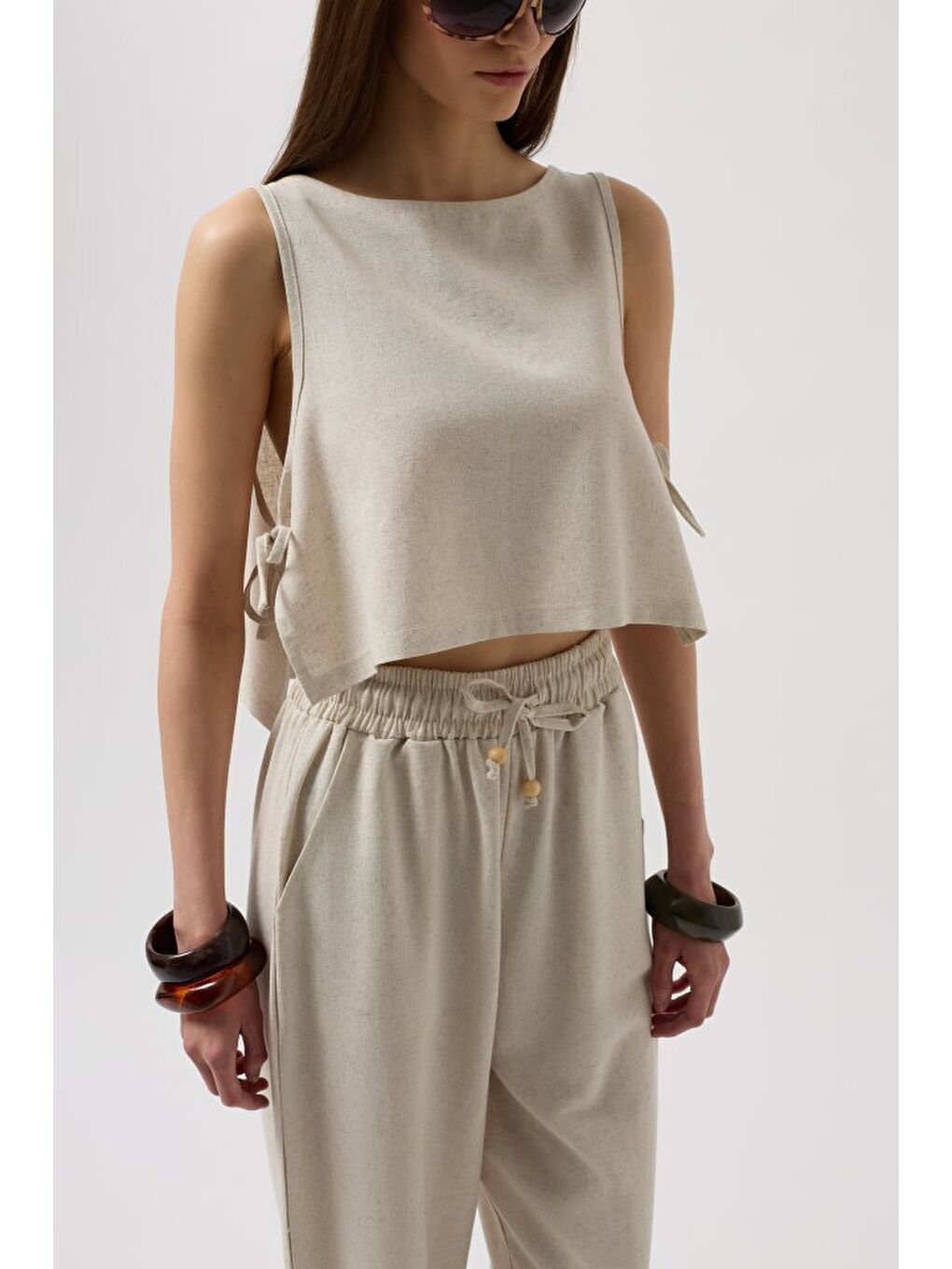 Sarı Yandan Bağlamalı Crop Bluz-3