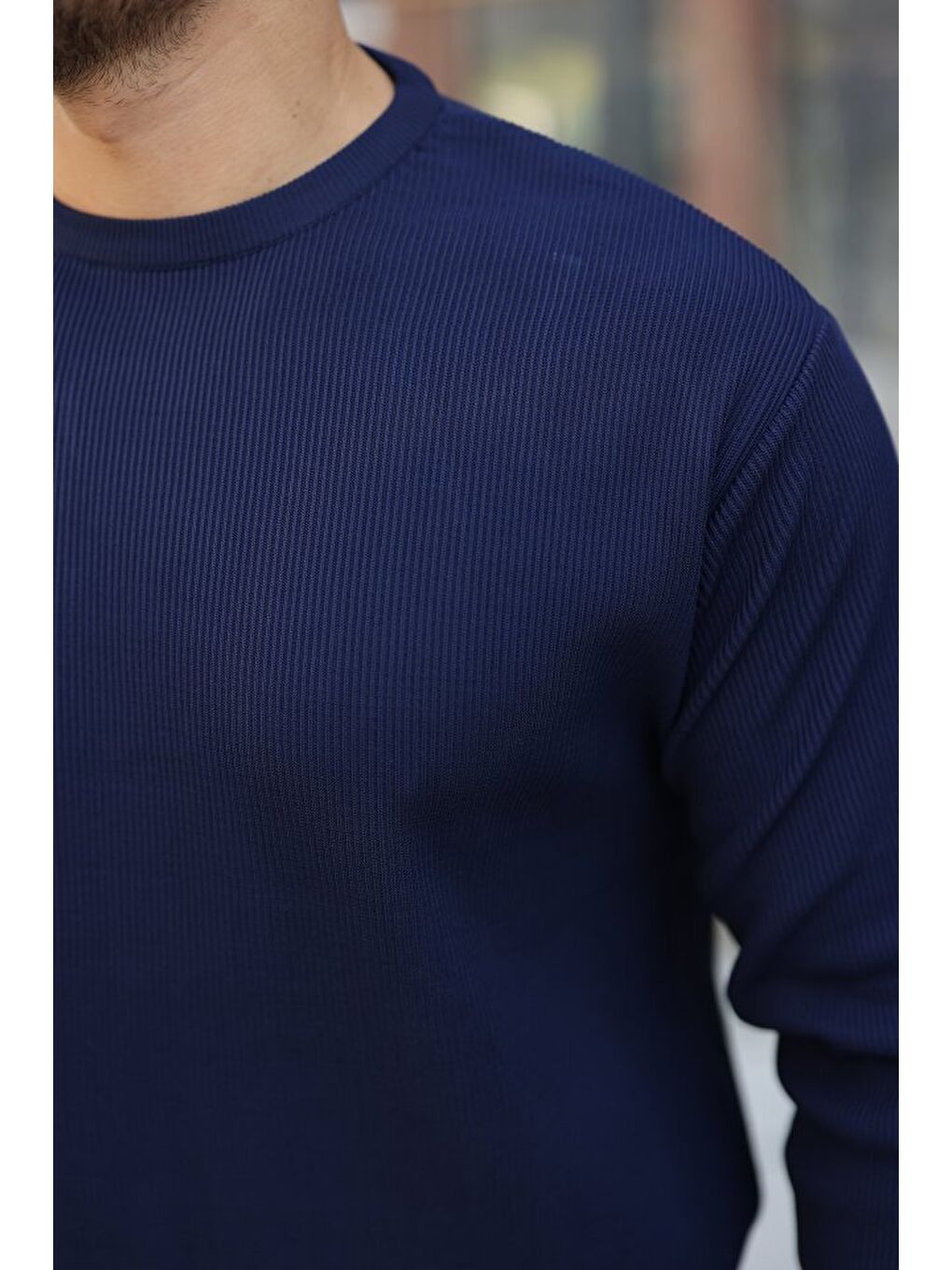 Lacivert Erkek Selanik Örme Bisiklet Yaka Triko-2