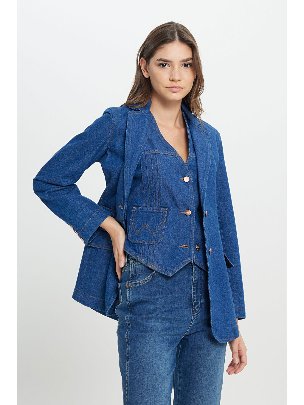 Slim Fit Dar Kesim %100 Pamuk Lacivert Jean Denim Yelek-5