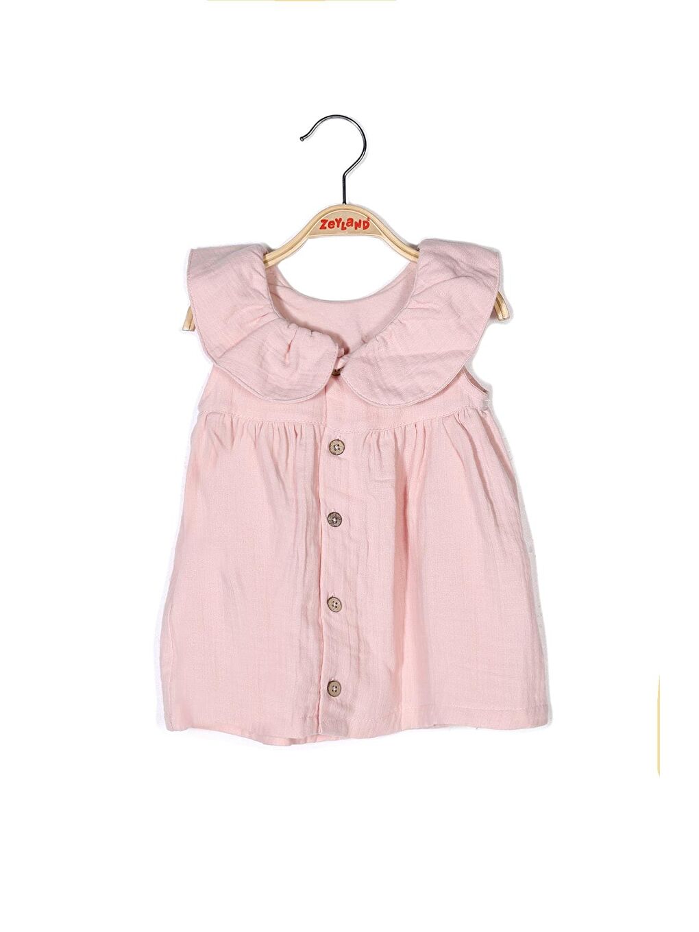 Pembe Kız Bebek Yakası Volanlı Müslin Elbise