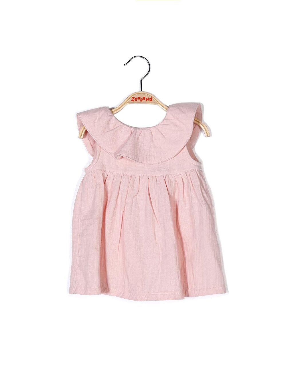 Pembe Kız Bebek Yakası Volanlı Müslin Elbise-1
