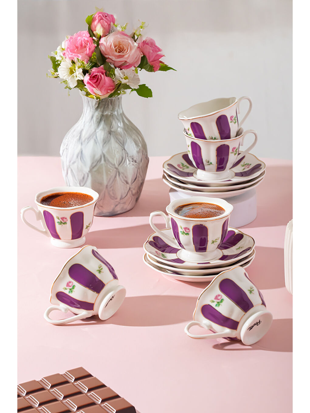 Beyaz 16861 Beyoğlu Porselen Kahve Fincan Takımı - 6 Kişilik 12 Parça  Kahve Seti 90 Ml