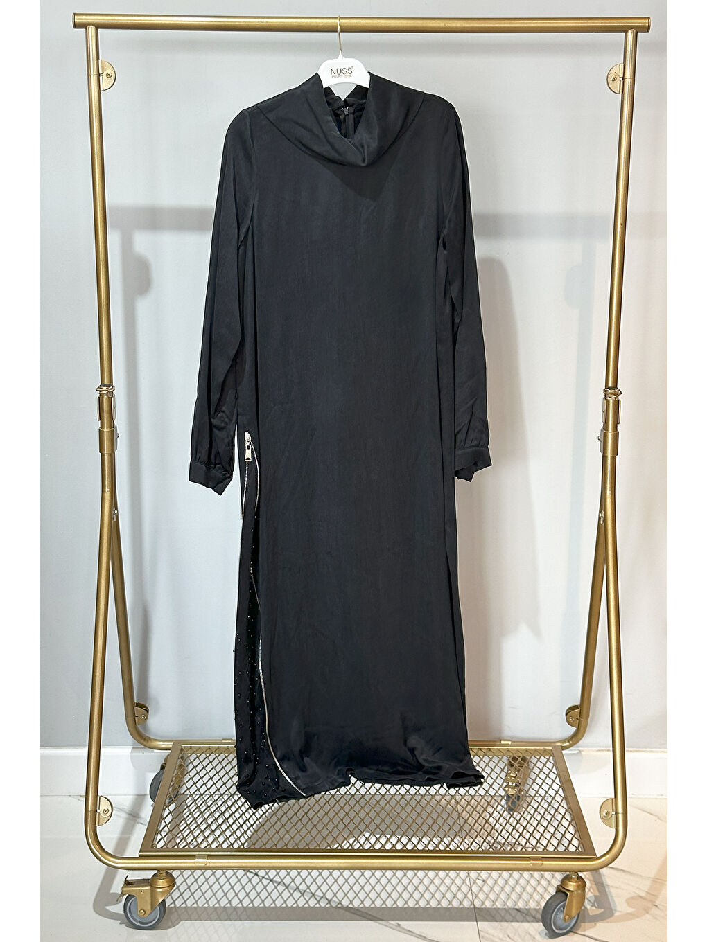 Fermuar ve Taş Detay Elbise 2057 Siyah-1