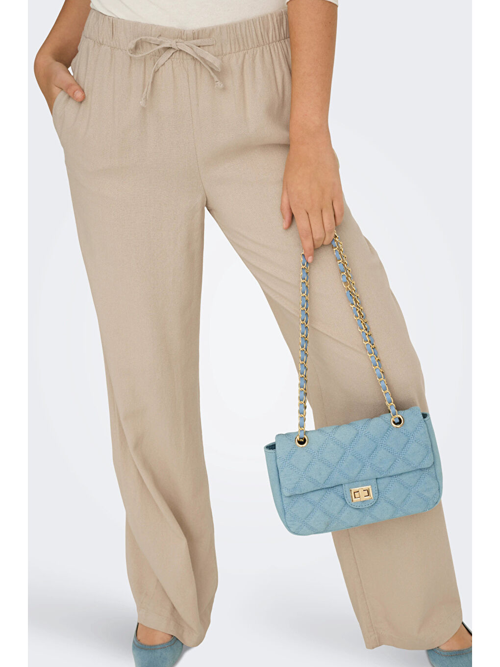 Bej Onlgoa Keten Karışımlı Straight Fit Orta Bel Kadın Pantolon 15363676-2