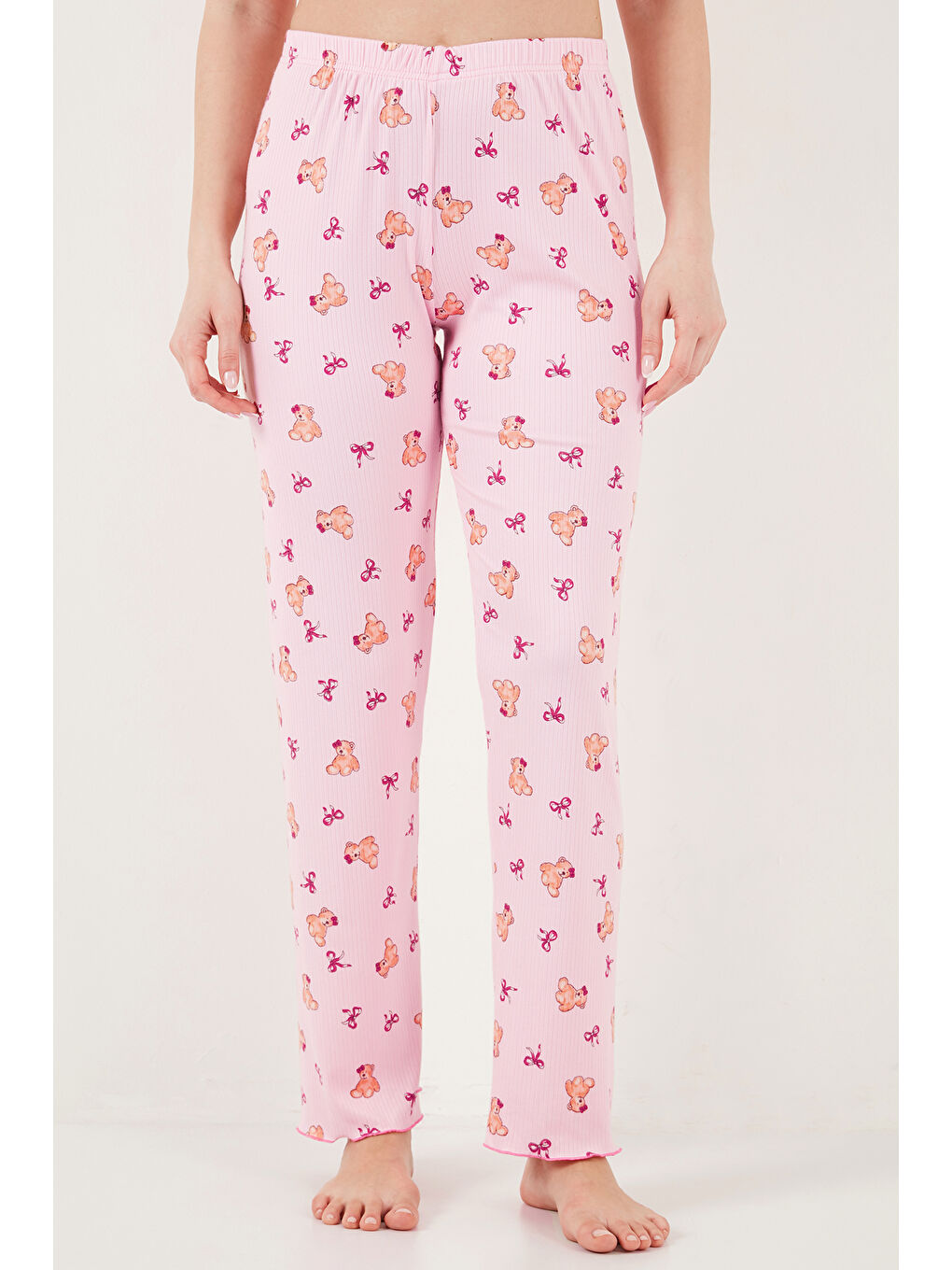 Pembe Regular Fit Desenli V Yaka Kısa Kollu Pijama Takımı 65770836-4