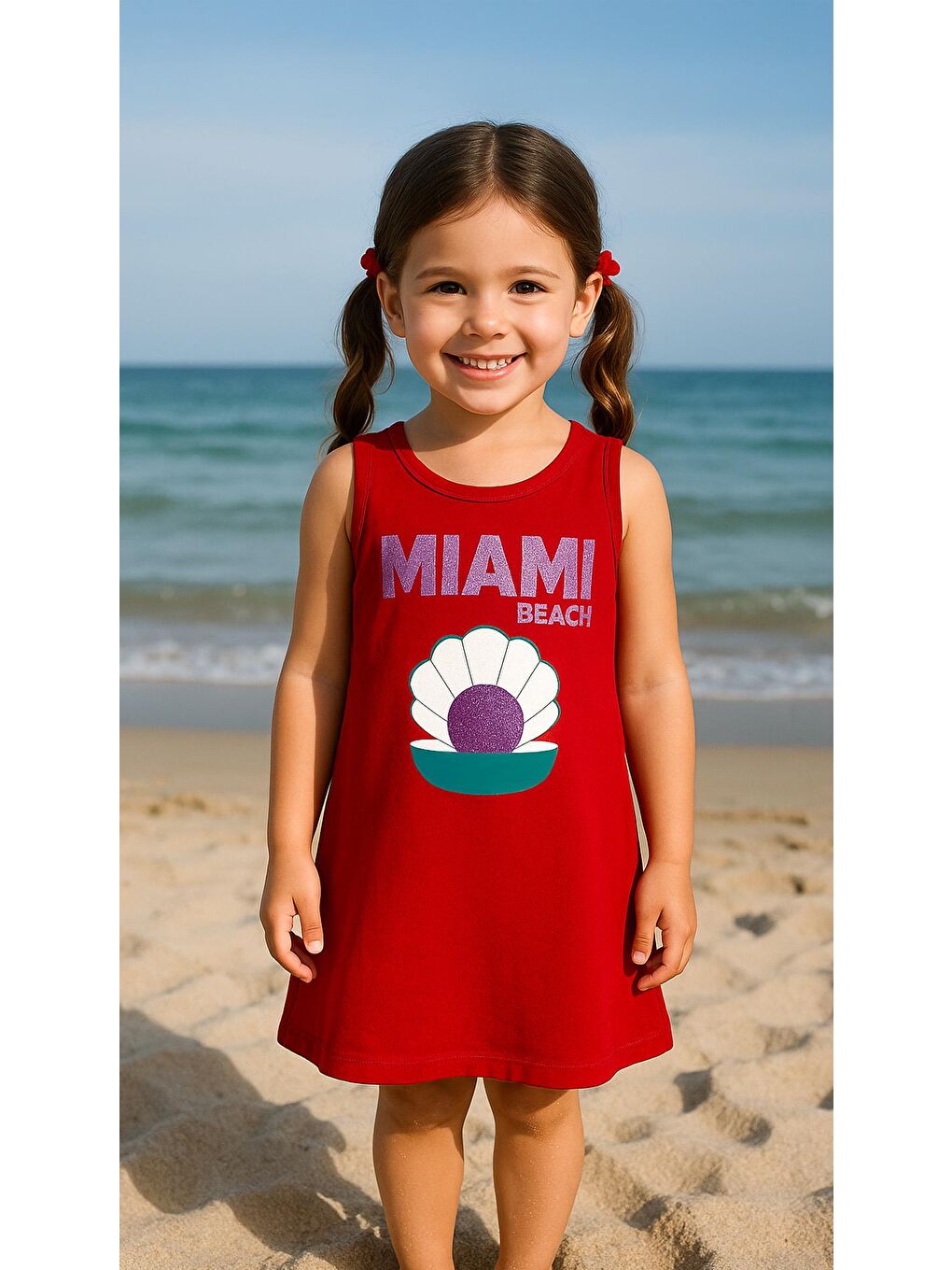 Kız Çocuk %100 Pamuklu Baskılı Elbise - Bordo  (3-4 Yaş - 8-9 Yaş)