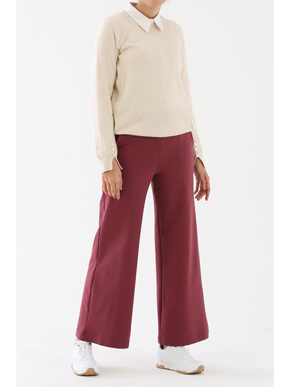 Bordo Vişne Çürüğü Lastikli Bol Paça Eşofman Altı-1