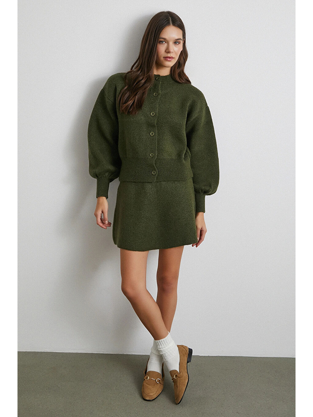 Hırka Etek Triko Takım Haki