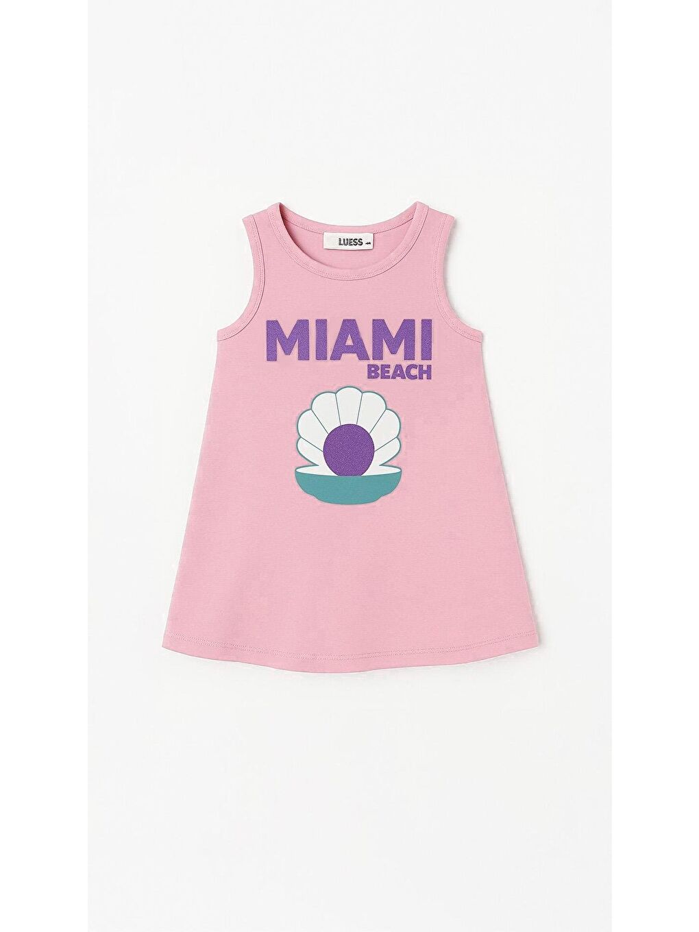 Pembe Kız Çocuk %100 Pamuklu Baskılı Elbise - Pudra (3-4 Yaş - 8-9 Yaş)-1