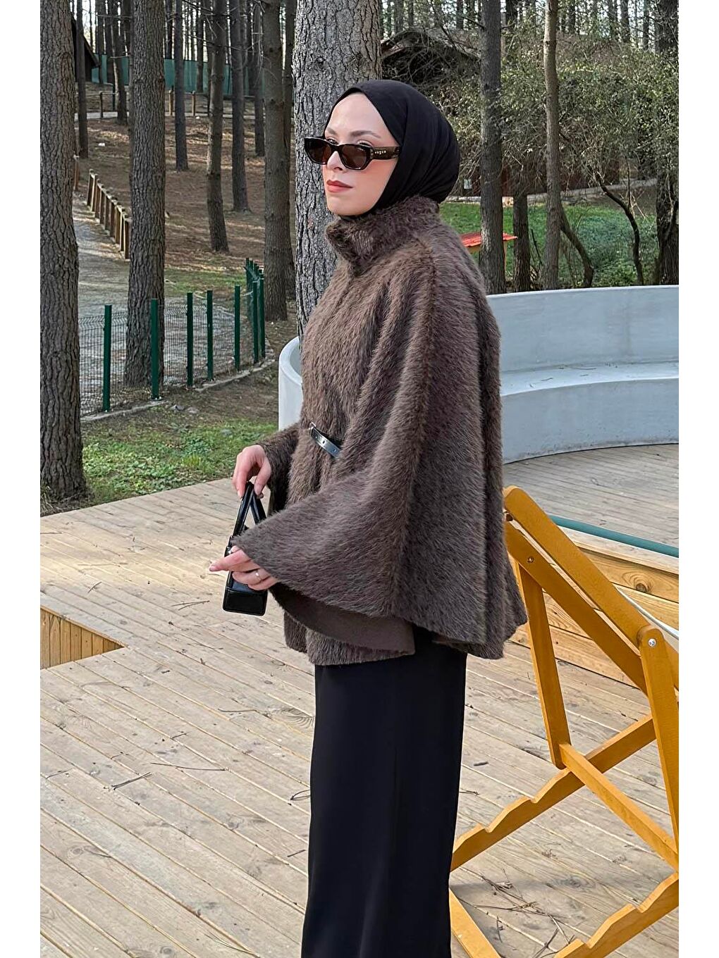 Düğmeli Kemerli Panço Acı Kahverengi-1