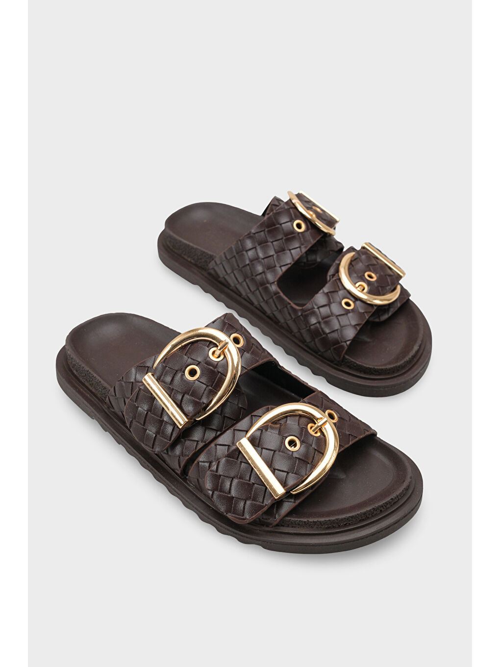 Kahverengi Abbie Düz Topuklu Metal Tokalı Konfor Kadın Terlik-1