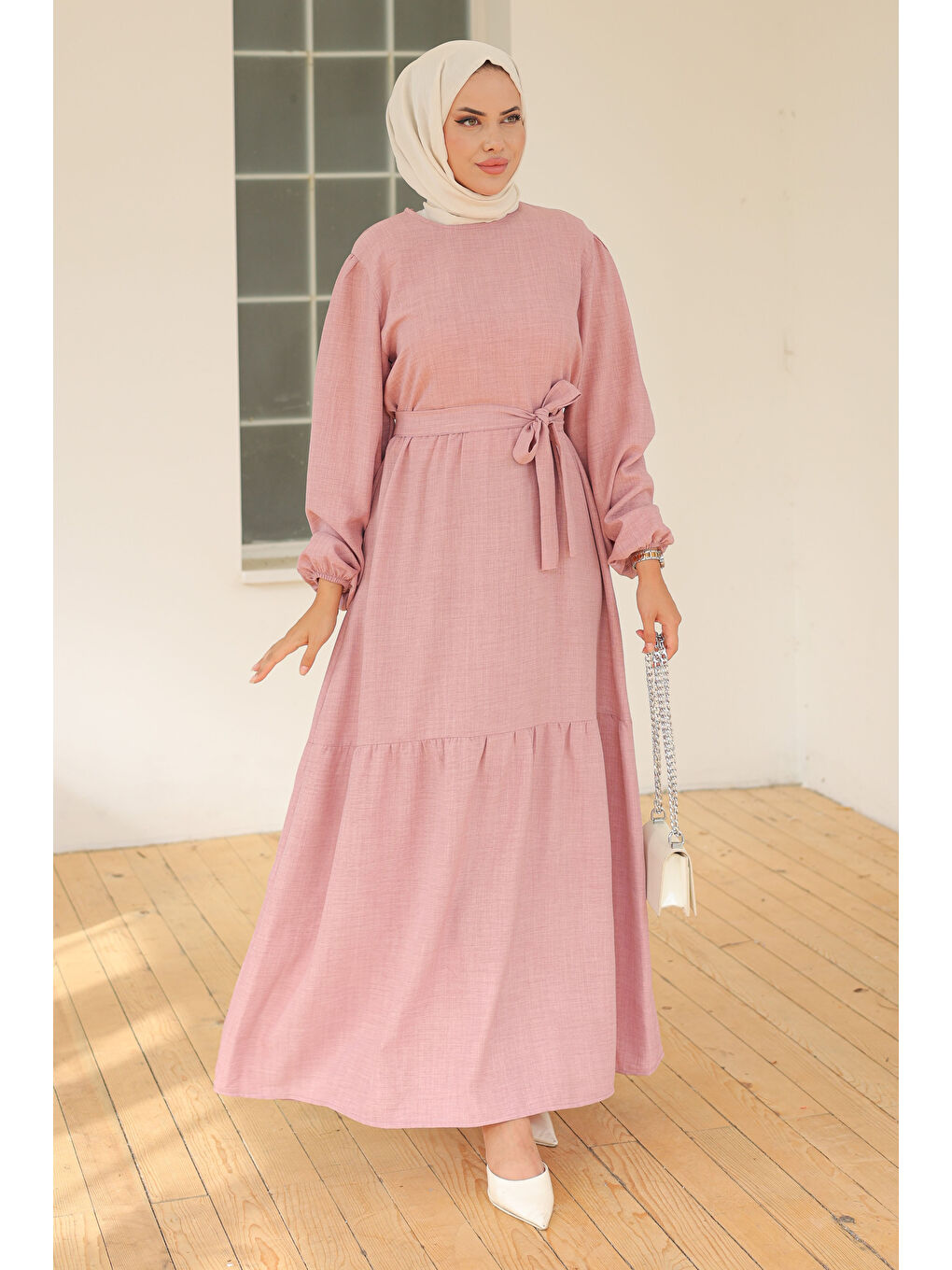 Pembe Katlı Elbise Gül - 26624-1