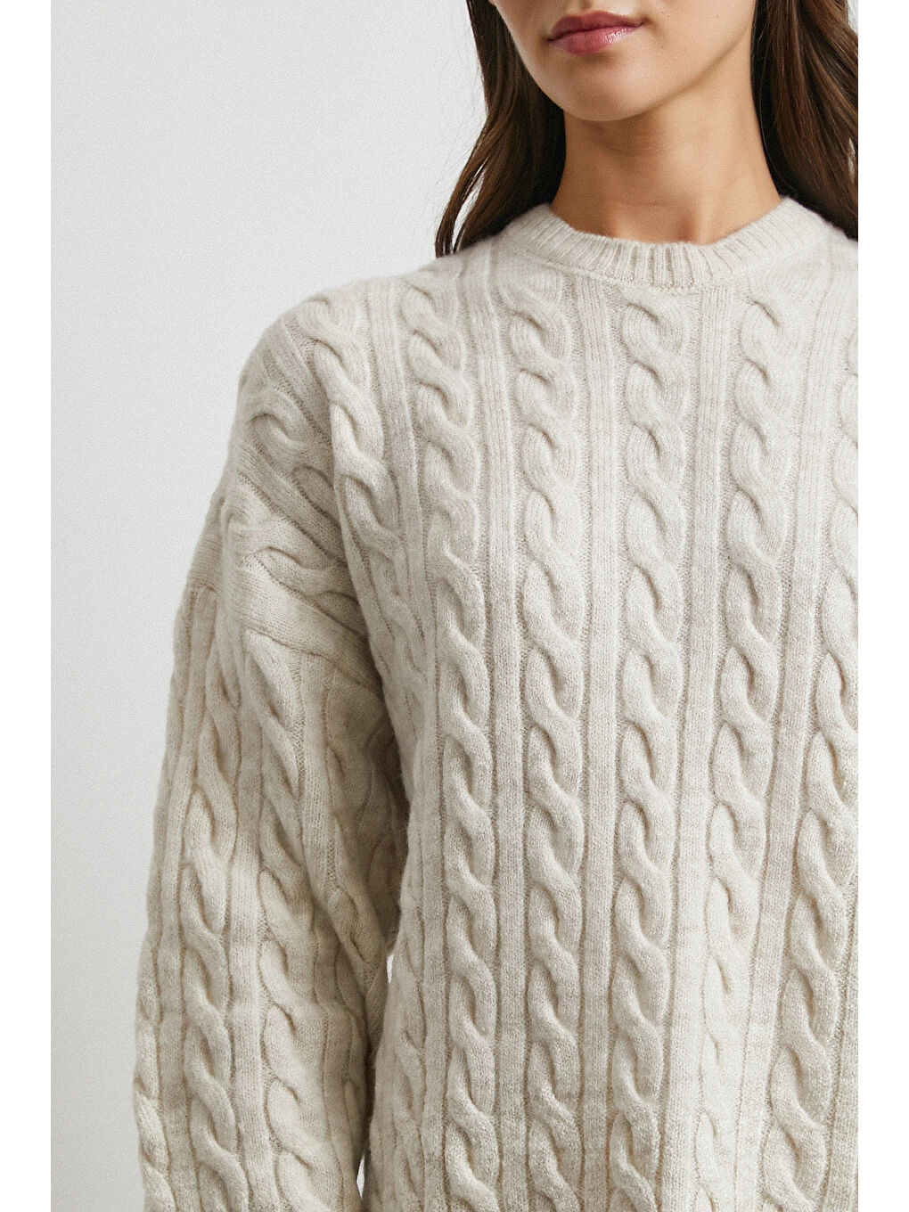 Desenli Şardonlu Triko Takım Ekru-4