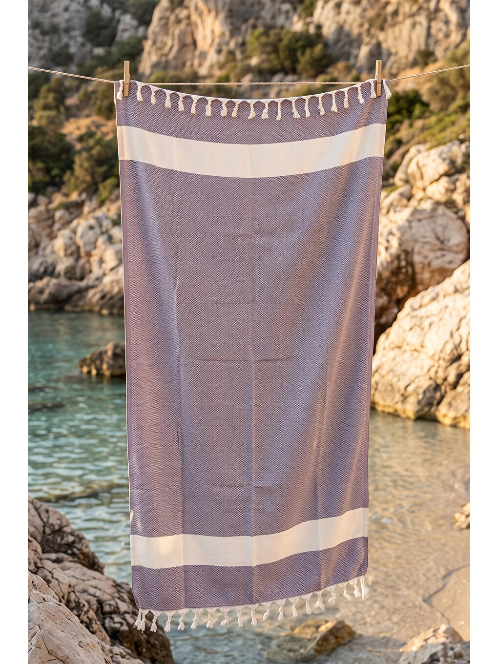 %100 Pamuk Geometrik Desenli Plaj Havlusu Hamam Sauna Deniz Havlusu Peştemal 03 Mor-3