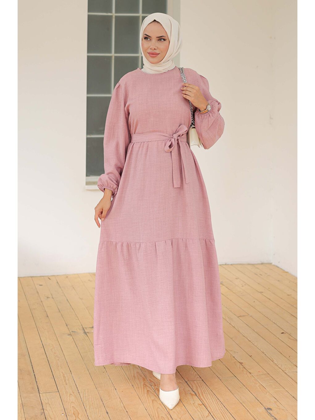 Pembe Katlı Elbise Gül - 26624-2