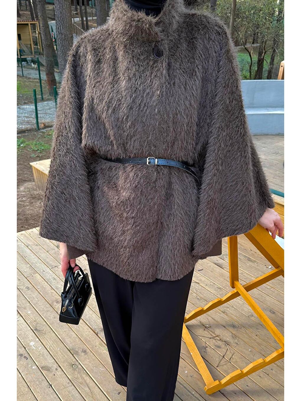 Düğmeli Kemerli Panço Acı Kahverengi-2