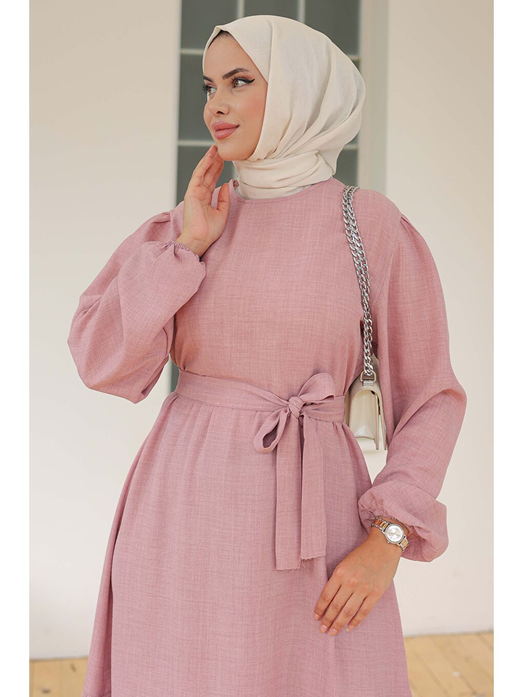 Pembe Katlı Elbise Gül - 26624-3