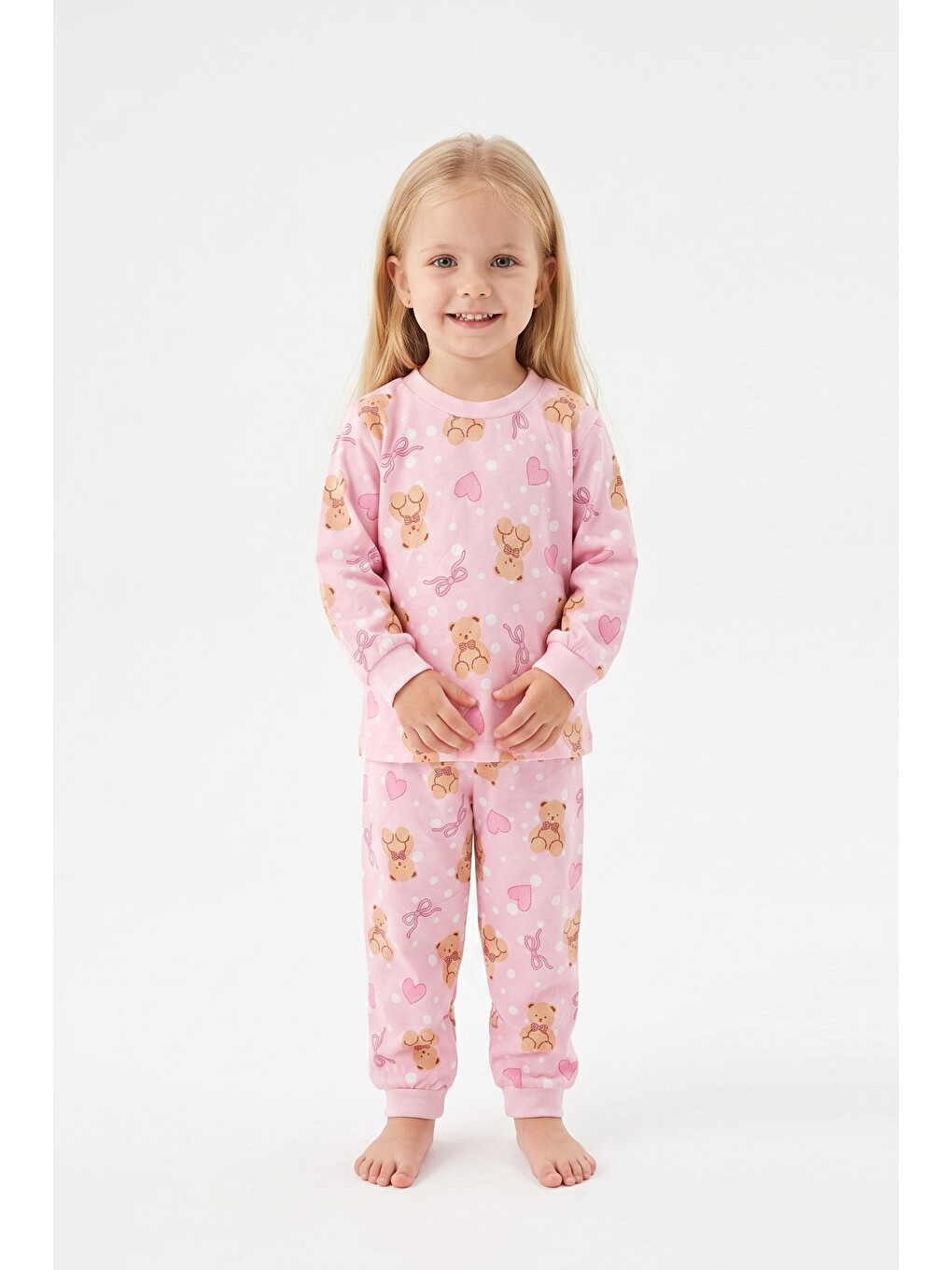 Pembe %100 Pamuk Ve Baskılı Kız Bebek Pijama Takımı 9-36 Ay 12742ıs-1