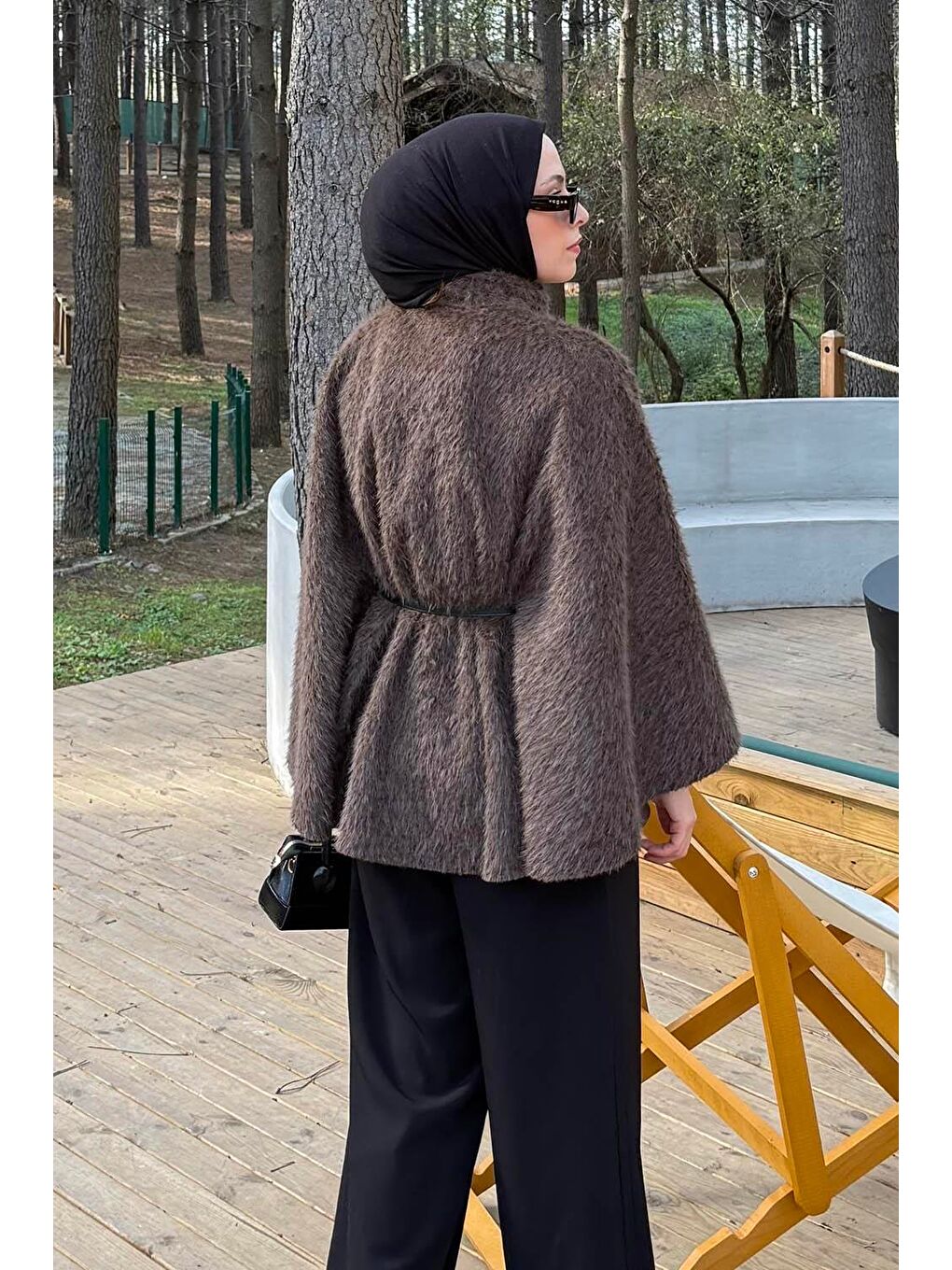 Düğmeli Kemerli Panço Acı Kahverengi-3