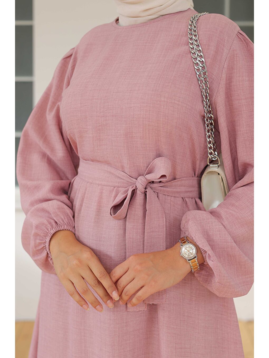 Pembe Katlı Elbise Gül - 26624-4