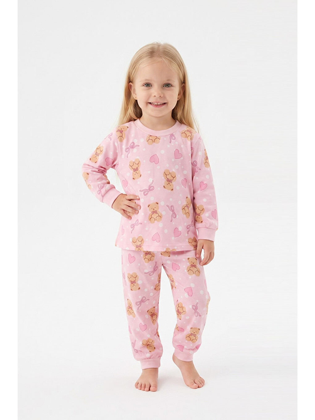 Pembe %100 Pamuk Ve Baskılı Kız Bebek Pijama Takımı 9-36 Ay 12742ıs-2
