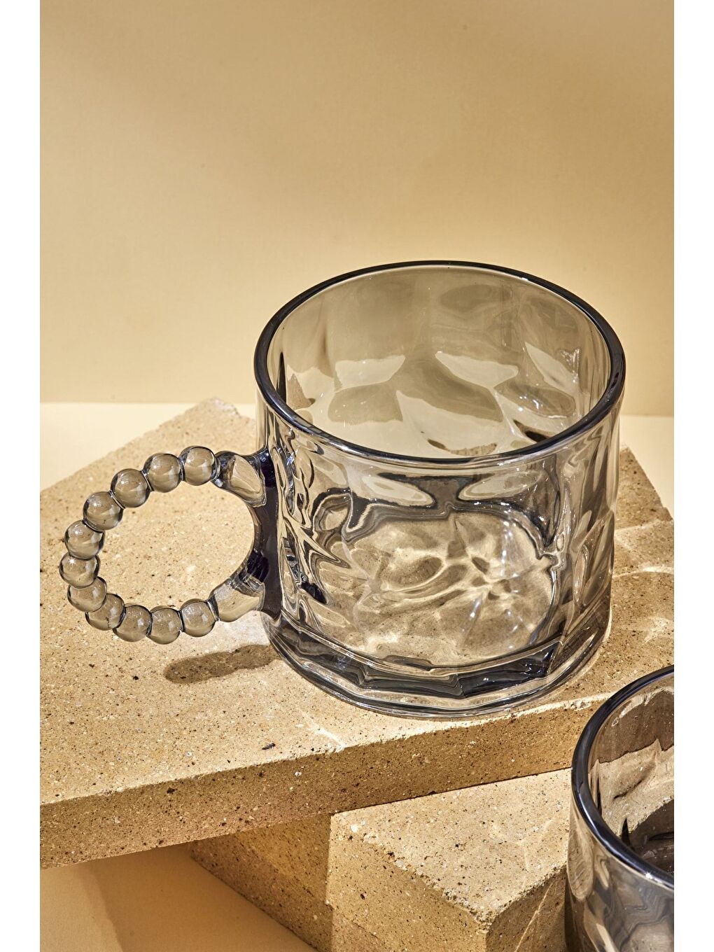 Gri Ringo Line Color Amber 2'li 325 ml Cam Kupa Boncuklu Kulp Mug-2