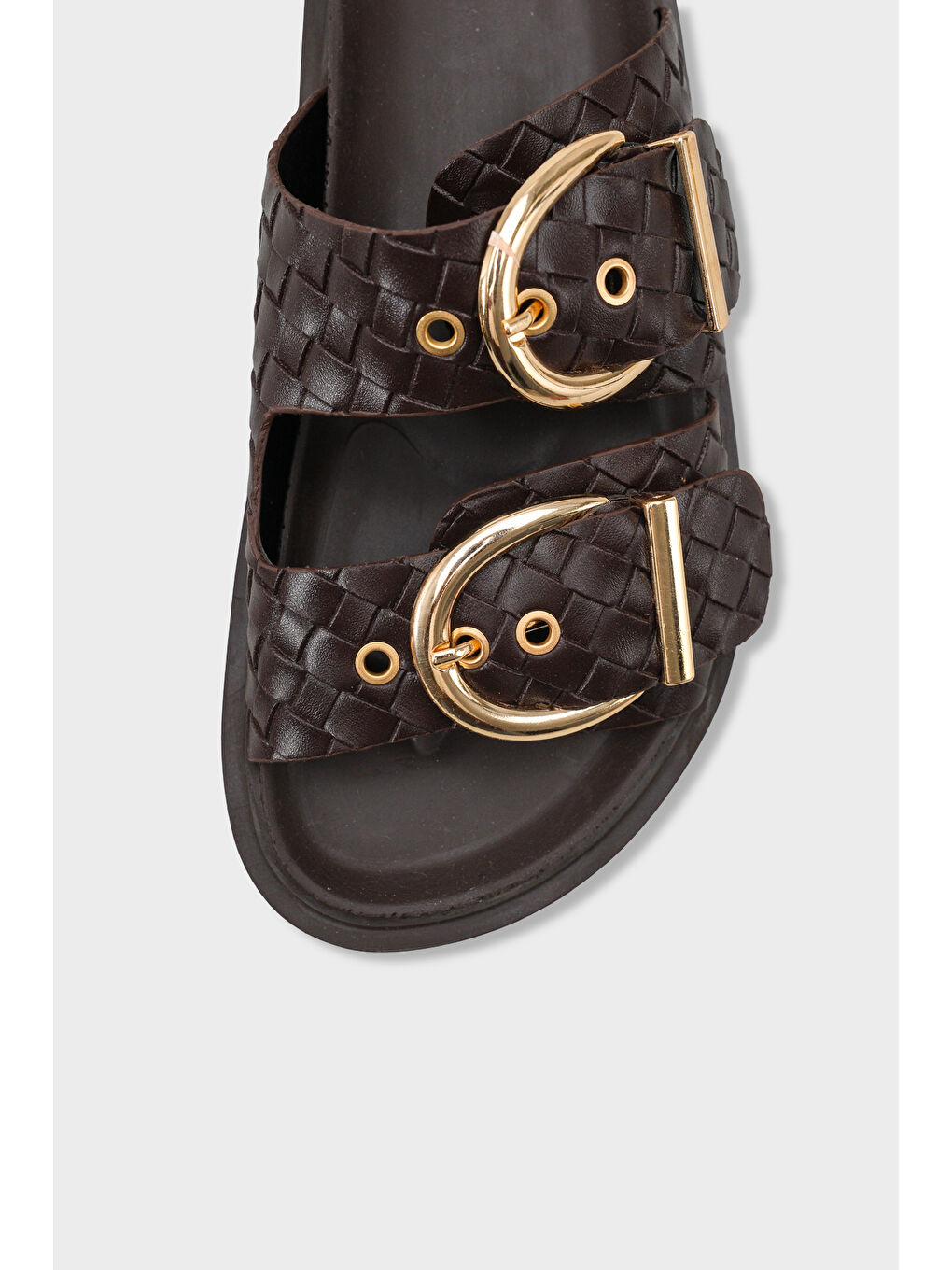 Kahverengi Abbie Düz Topuklu Metal Tokalı Konfor Kadın Terlik-2