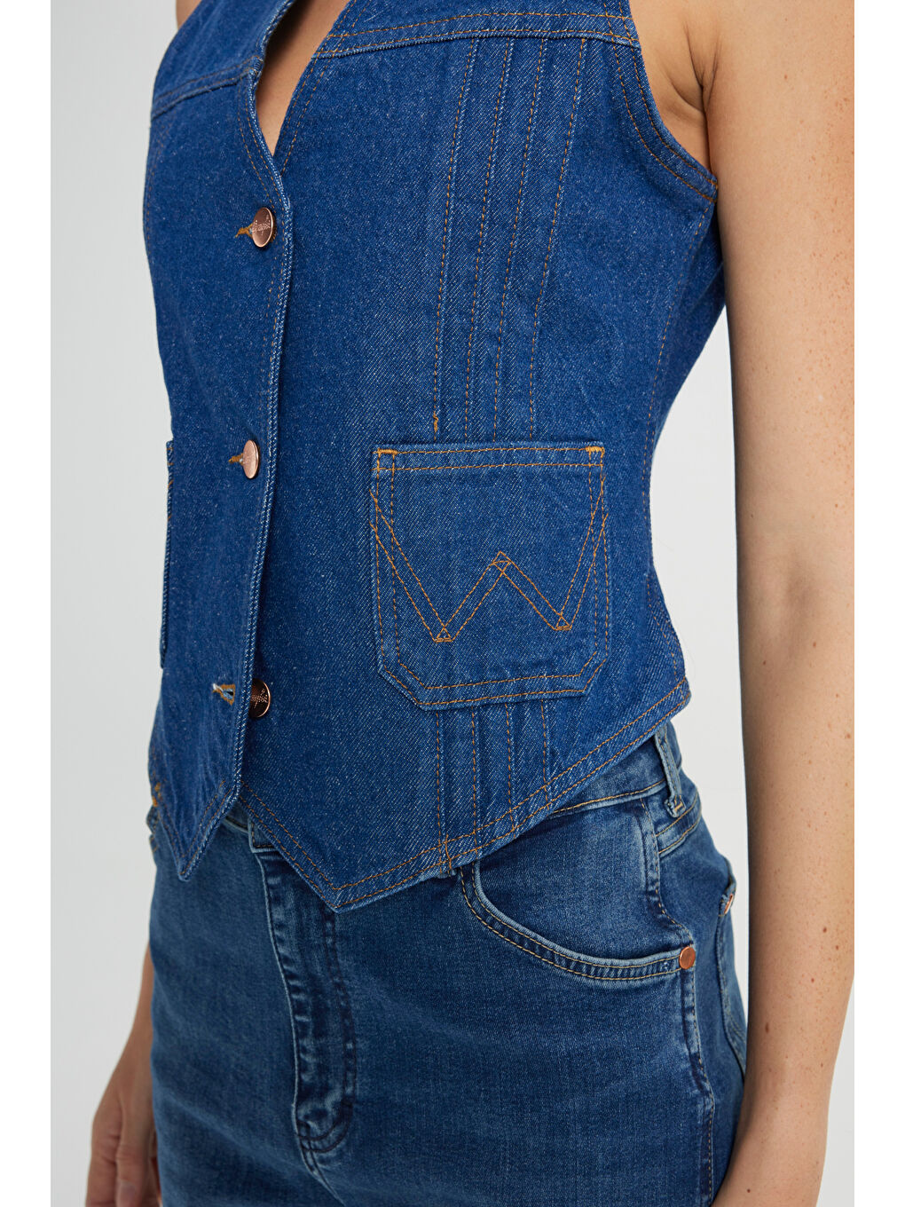 Slim Fit Dar Kesim %100 Pamuk Lacivert Jean Denim Yelek-7