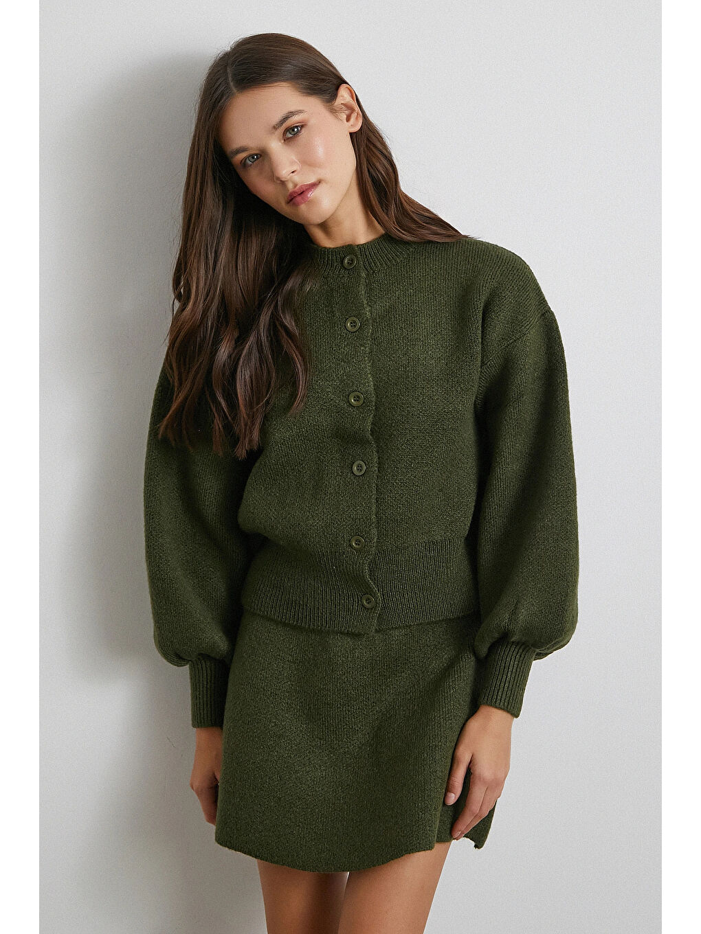 Hırka Etek Triko Takım Haki-1