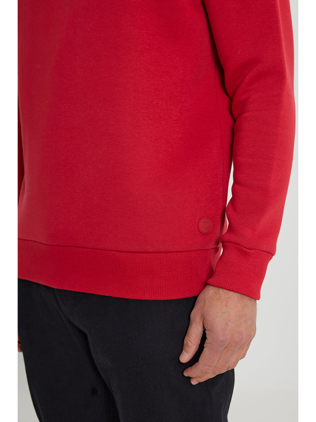 Erkek Kırmızı Standart Fit Normal Kesim İçi Polarlı Bisiklet Yaka Sweatshirt-4