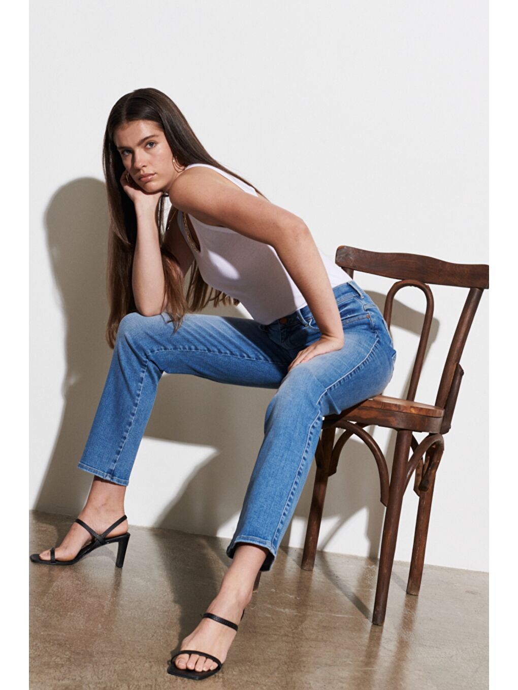 Yeşil Straight Fit Yüksek Bel Düz Paça Esnek Jean Jean Pantolon-1