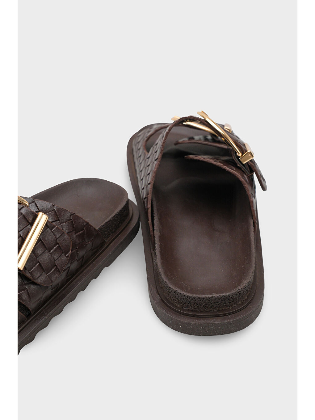 Kahverengi Abbie Düz Topuklu Metal Tokalı Konfor Kadın Terlik-3