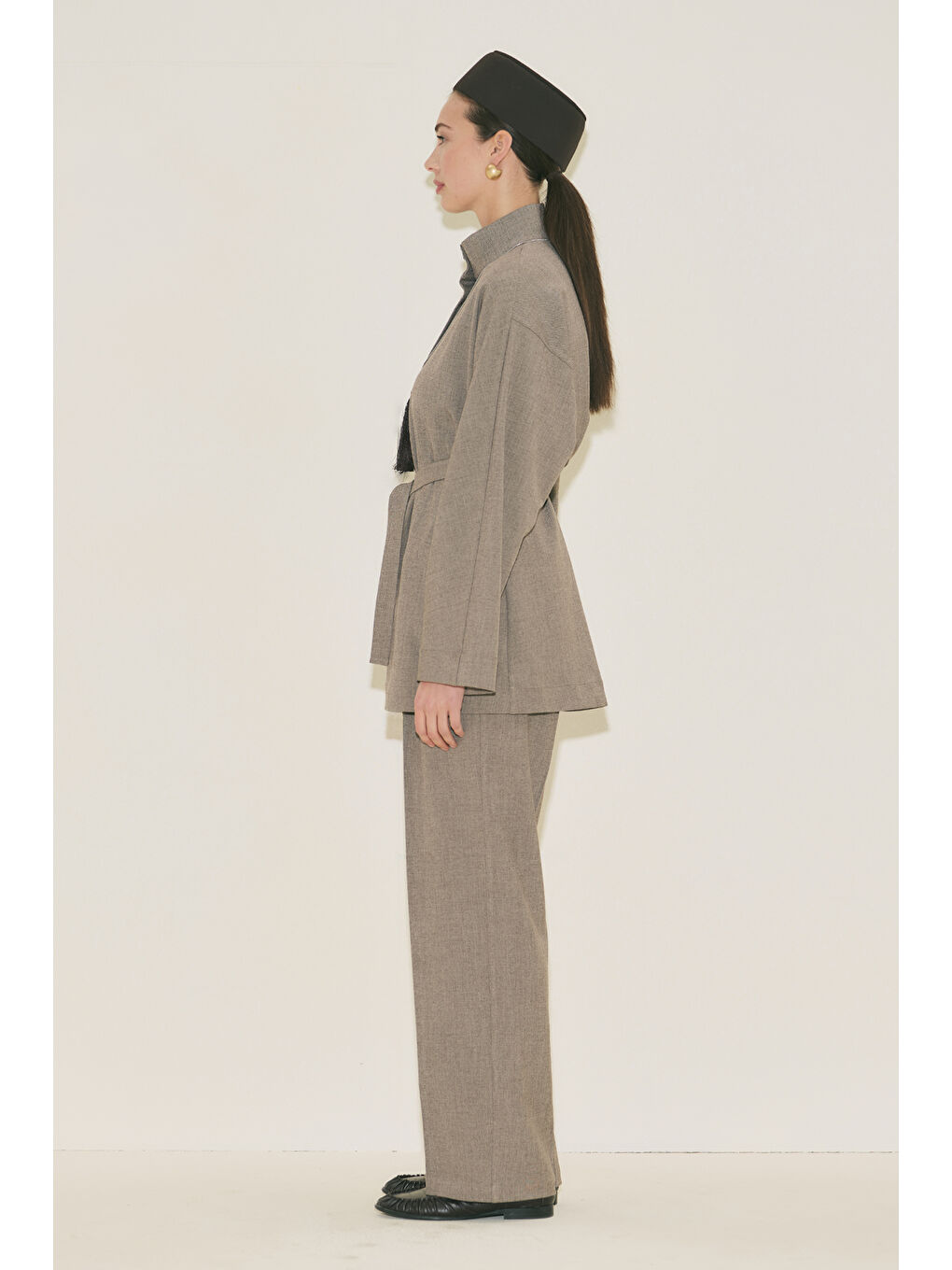 Bej Yuı Kuşaklı Ceket Vizon-1