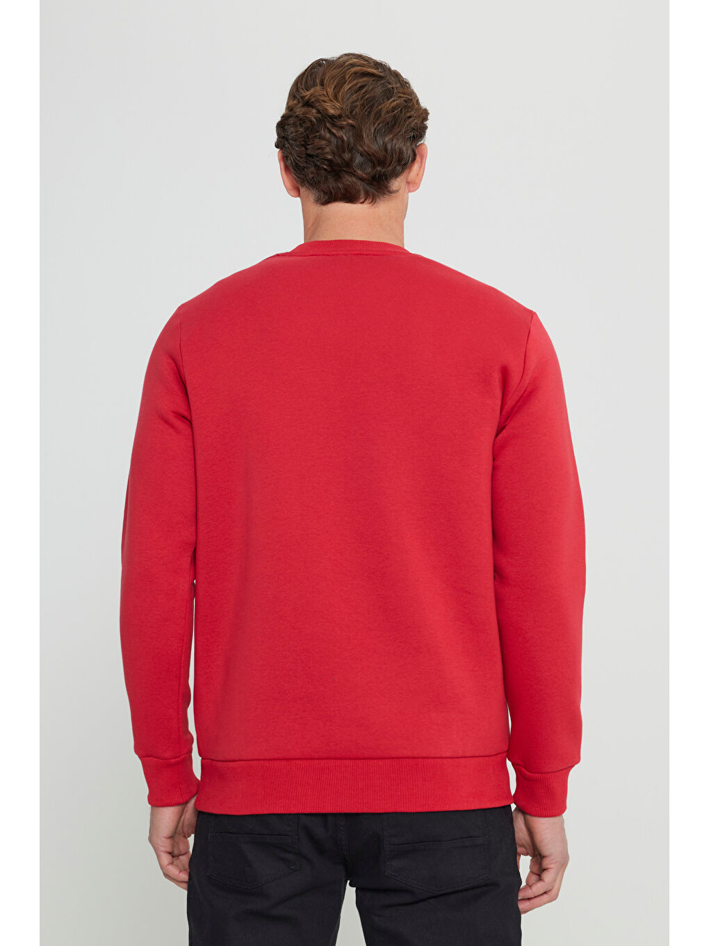 Erkek Kırmızı Standart Fit Normal Kesim İçi Polarlı Bisiklet Yaka Sweatshirt-5