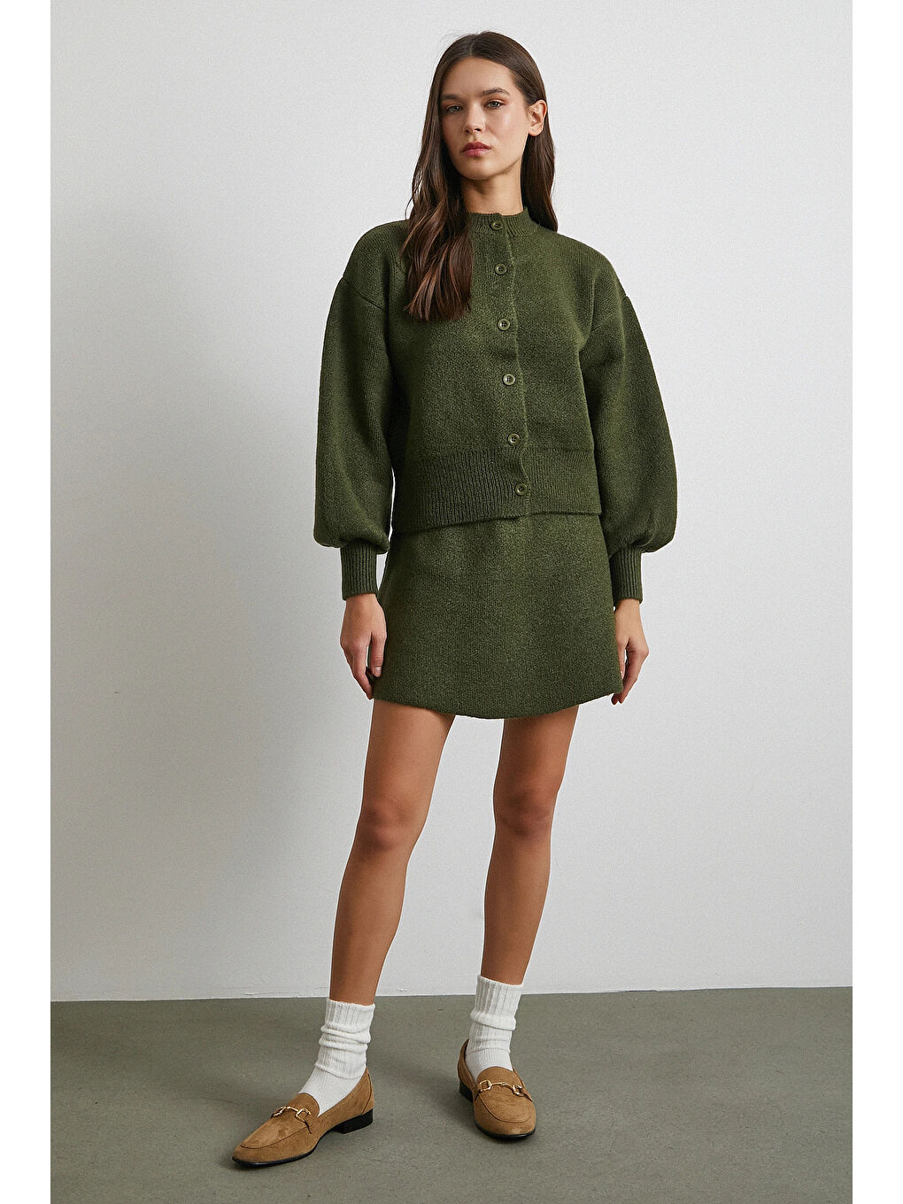 Hırka Etek Triko Takım Haki-2