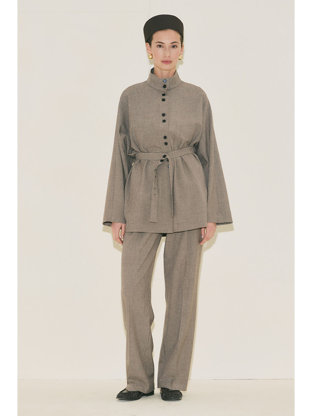 Bej Yuı Kuşaklı Ceket Vizon-3