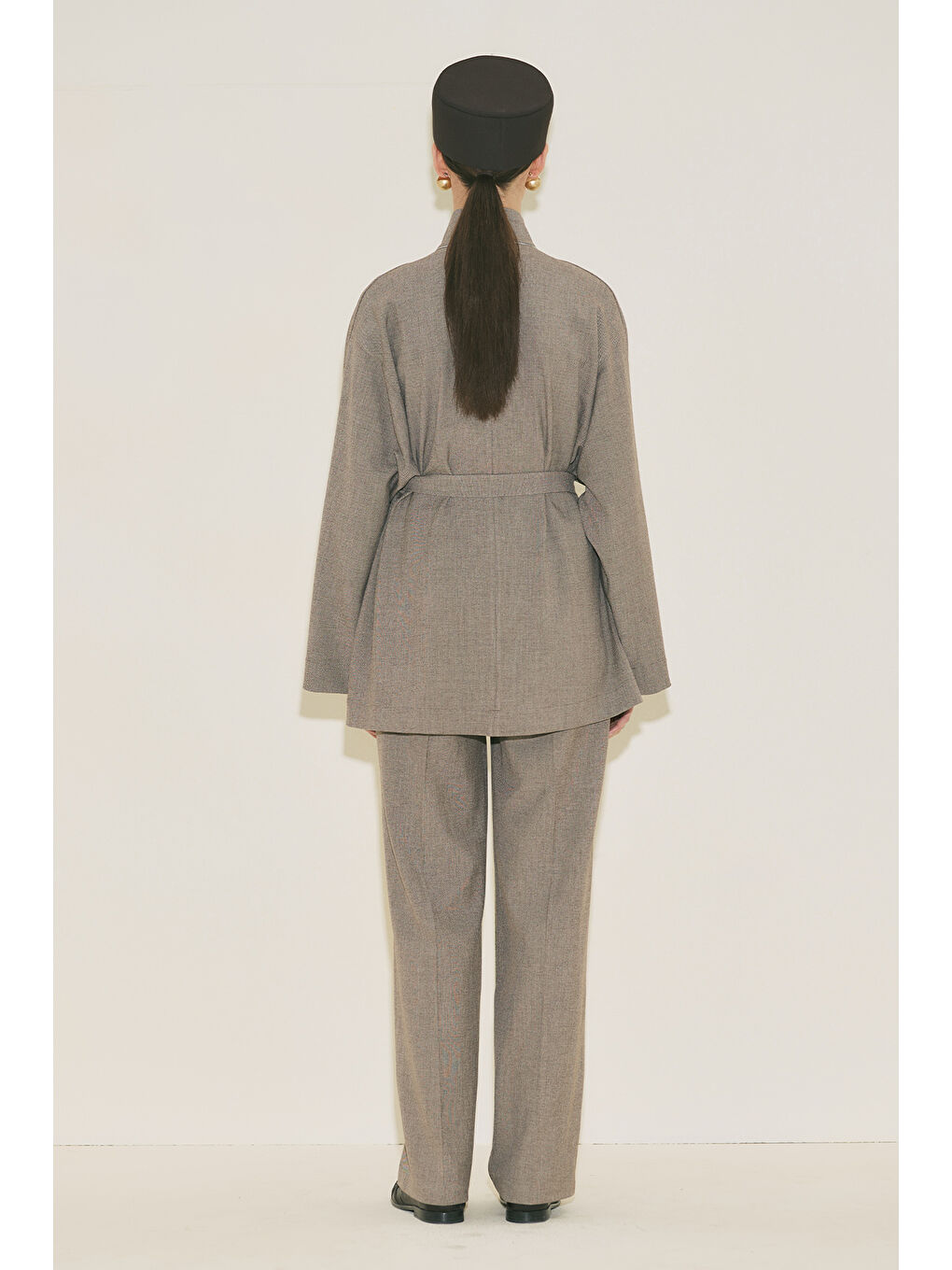 Bej Yuı Kuşaklı Ceket Vizon-5