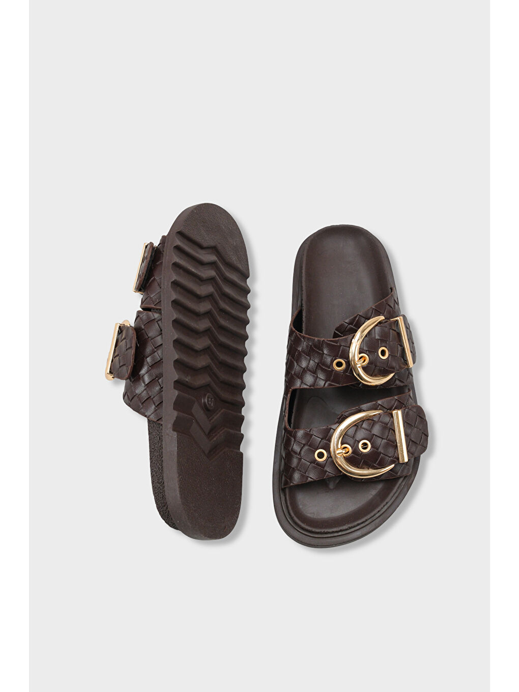 Kahverengi Abbie Düz Topuklu Metal Tokalı Konfor Kadın Terlik-4