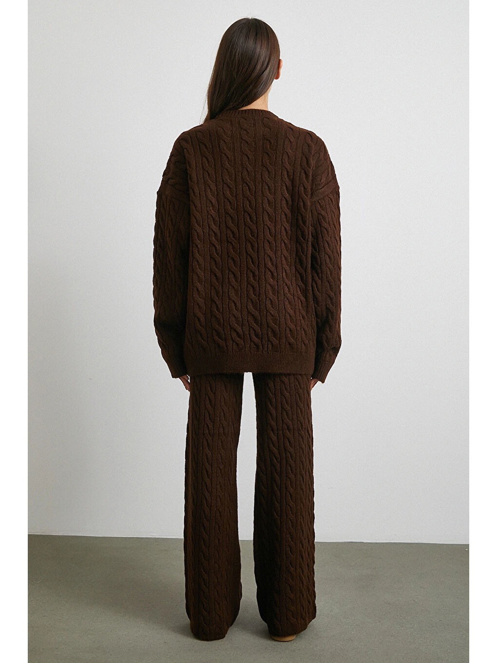 Karışık Desenli Şardonlu Triko Takım Kahve-5